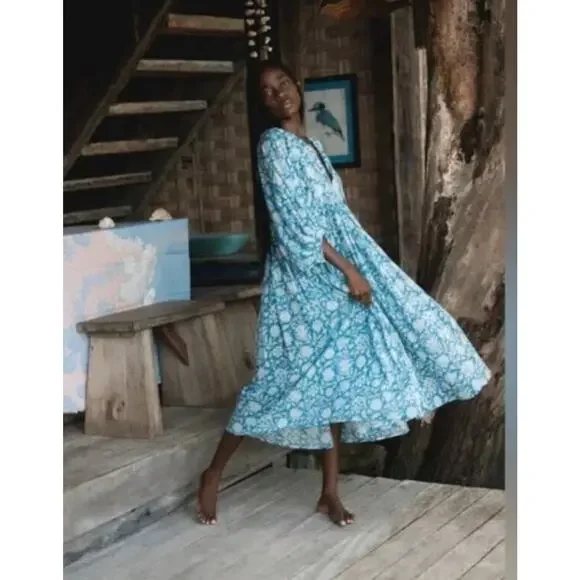 DAUGHTERS OF INDIA Sz M Medium Kyra Midi Dress Ocean Blue - Picture 12 of 14